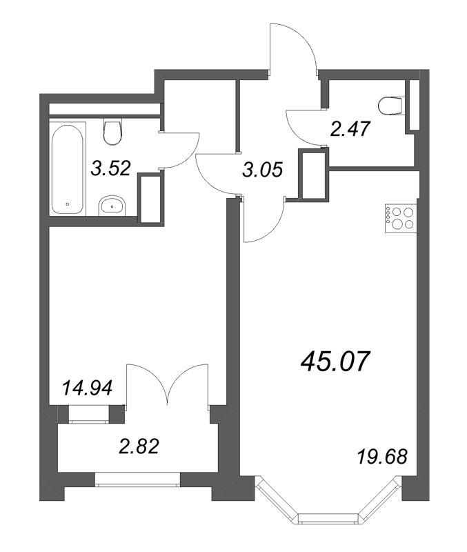 2 ккв (Евро) 45,1 м²