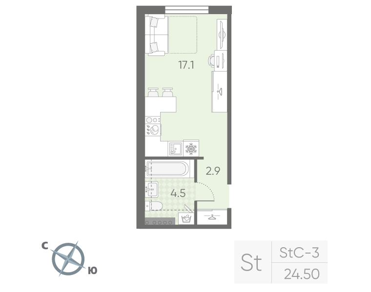 Студия 24,5 м²
