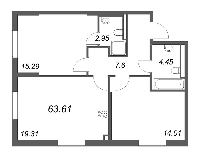 3 ккв (Евро) 63,6 м²