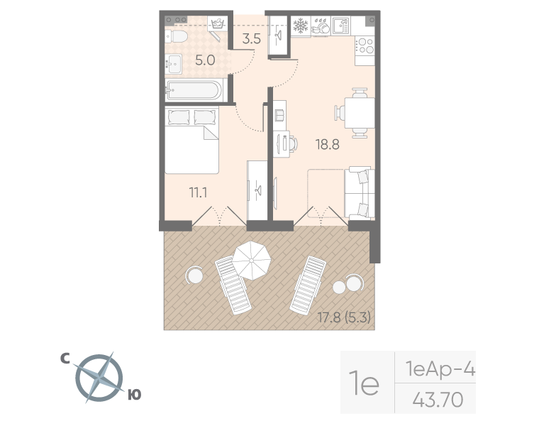 2 ккв (Евро) 43,7 м²