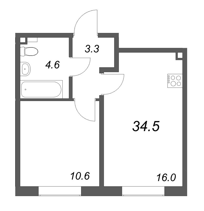 2 ккв (Евро) 34,5 м²