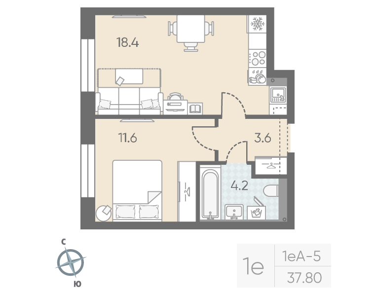 2 ккв (Евро) 37,8 м²