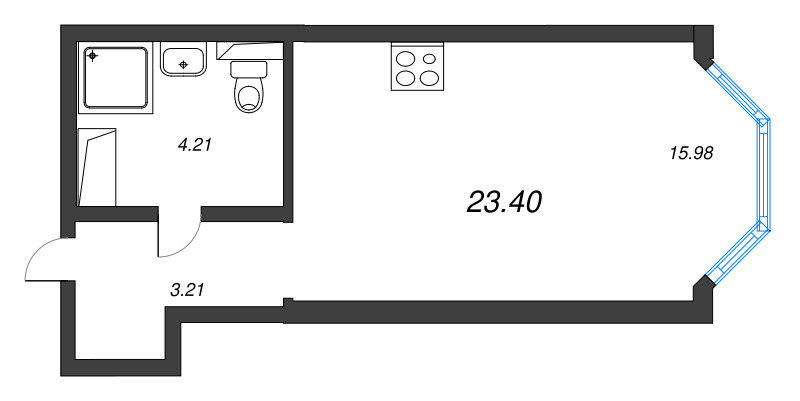 Студия 23,4 м²