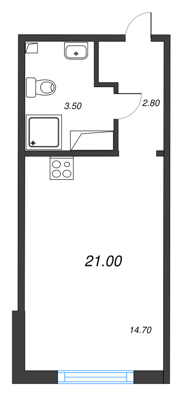 Студия 21 м²