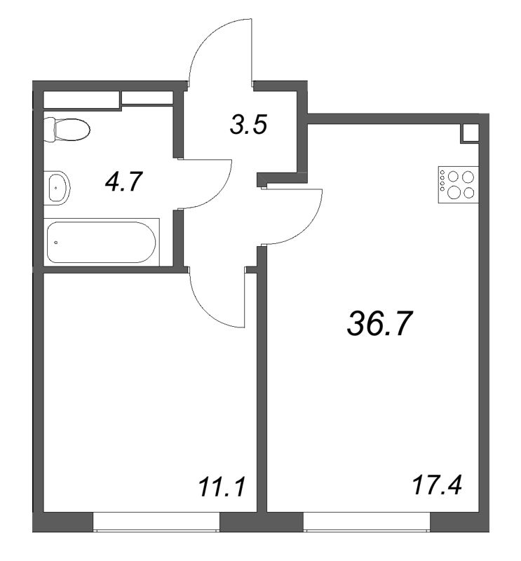 2 ккв (Евро) 36,7 м²