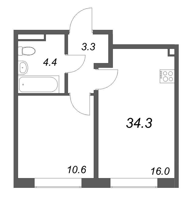 2 ккв (Евро) 34,3 м²
