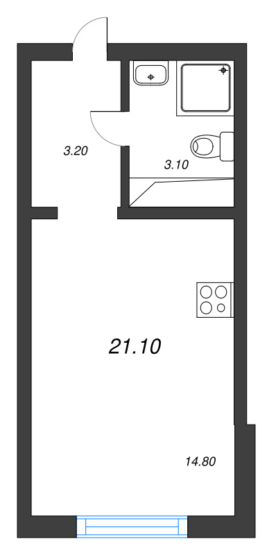 Студия 21,1 м²