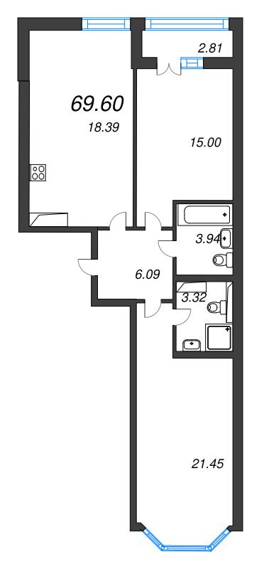 3 ккв (Евро) 69,6 м²