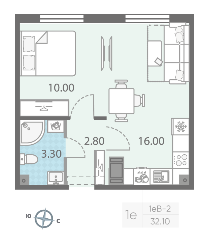 2 ккв (Евро) 33,1 м²