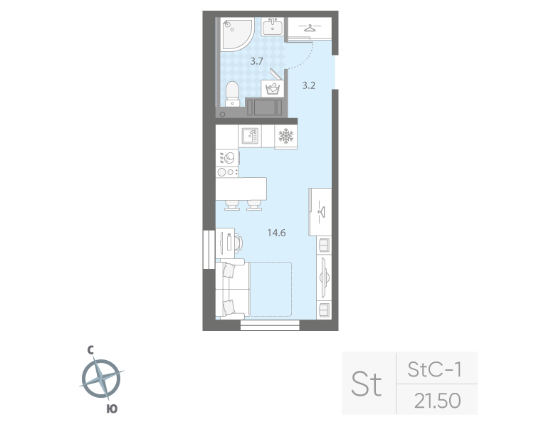 Студия 21,5 м²