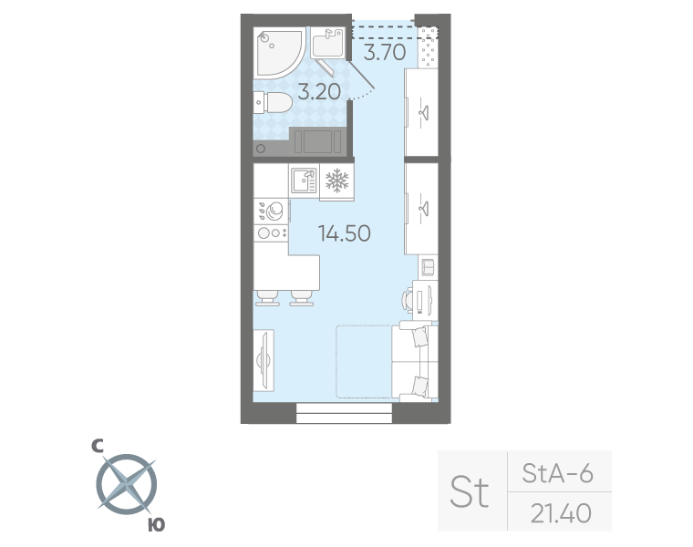 Студия 21,4 м²