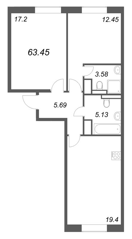 3 ккв (Евро) 63,5 м²