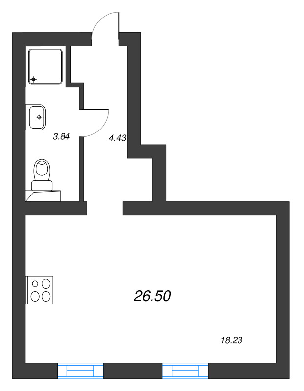 Студия 26,5 м²