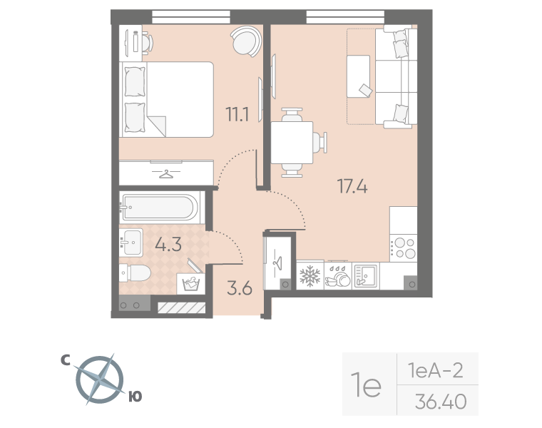 2 ккв (Евро) 36,4 м²