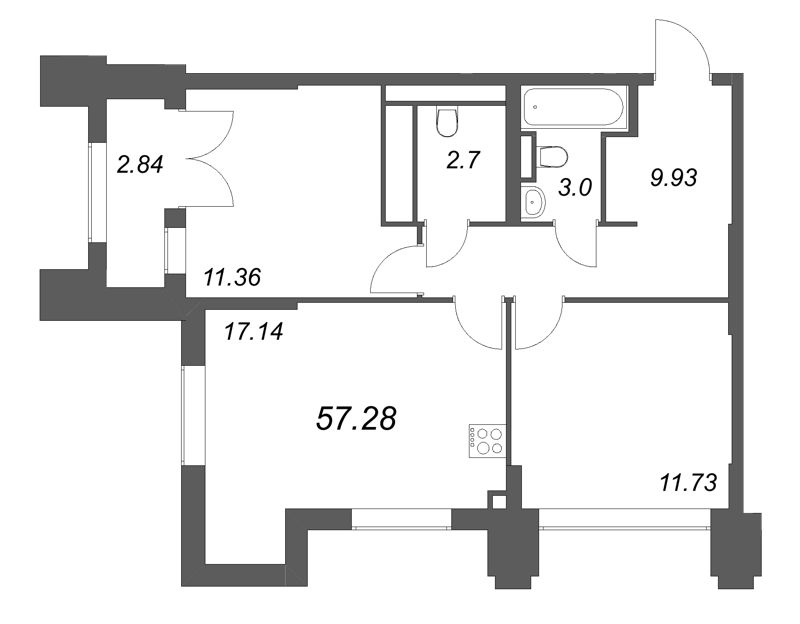 2 ккв 57,3 м²
