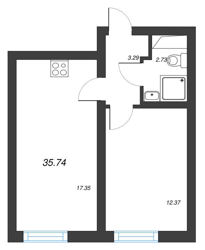 2 ккв (Евро) 35,7 м²