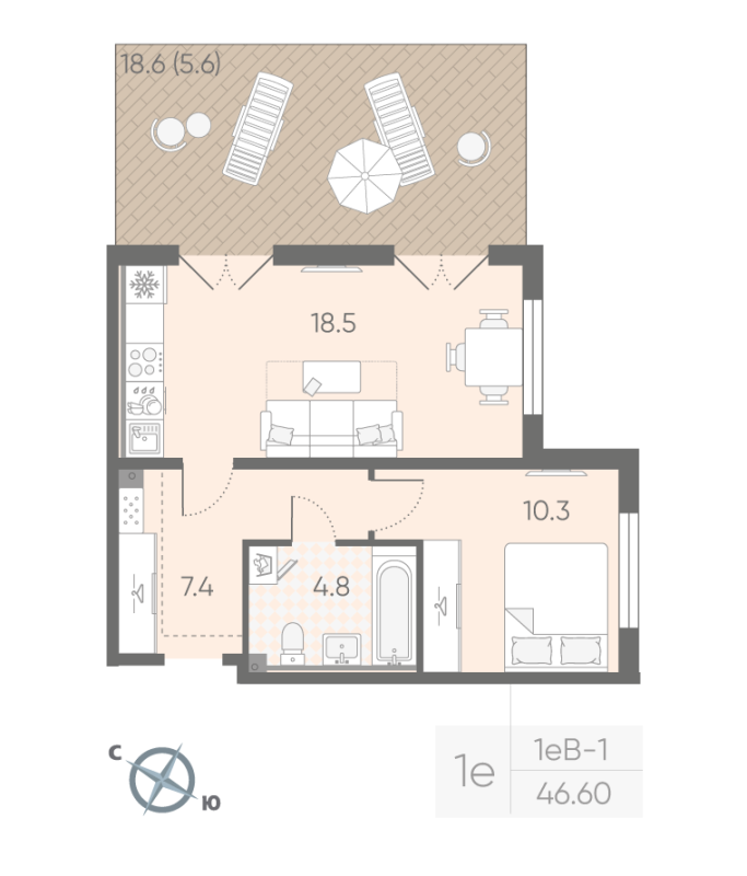2 ккв (Евро) 46,6 м²