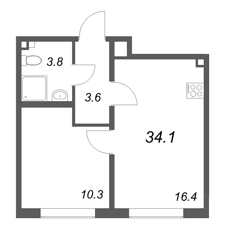 2 ккв (Евро) 34,1 м²
