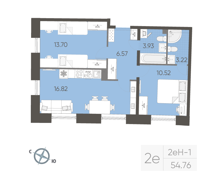3 ккв (Евро) 54,8 м²