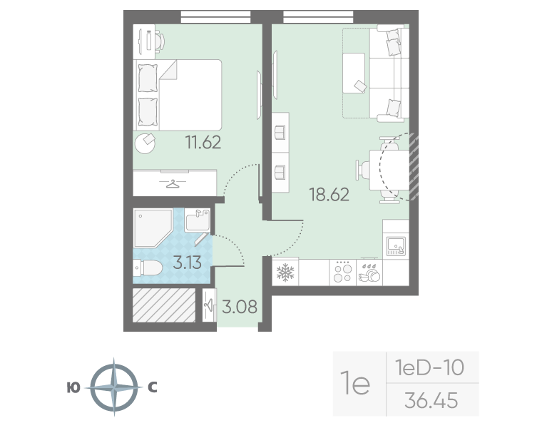 2 ккв (Евро) 36,5 м²