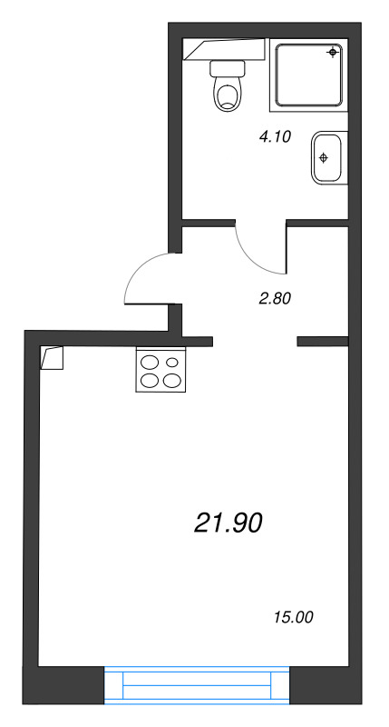 Студия 21,9 м²