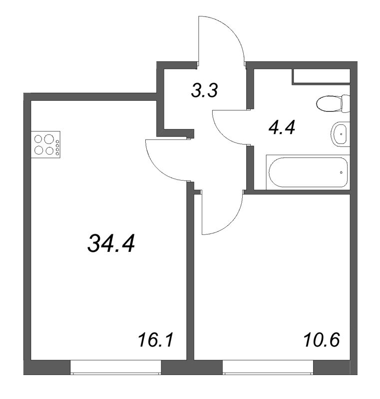 2 ккв (Евро) 34,4 м²