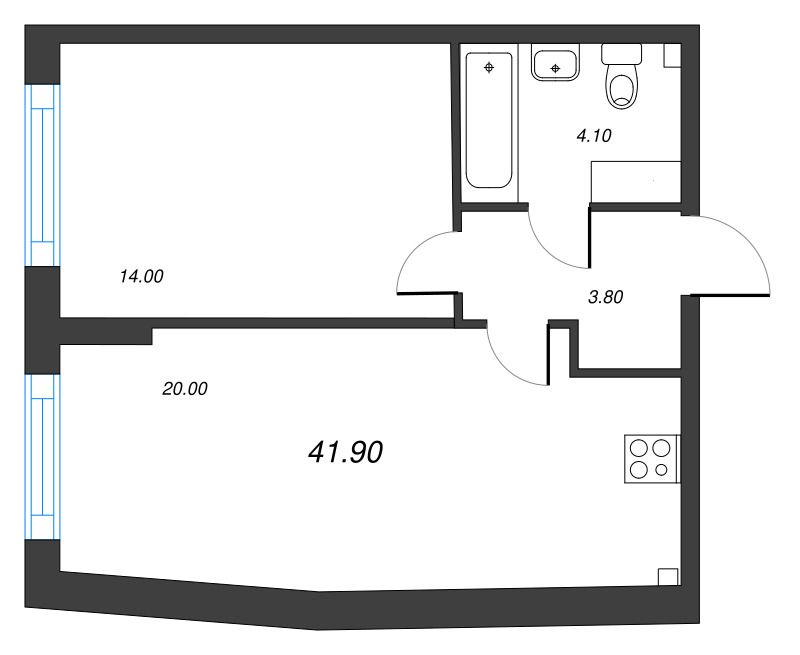 2 ккв (Евро) 41,9 м²