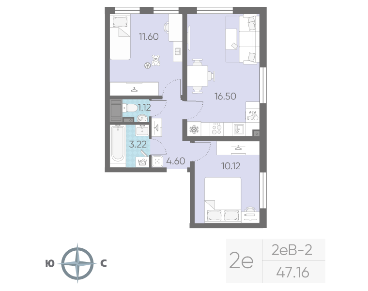 3 ккв (Евро) 47,2 м²