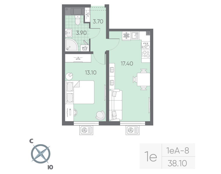 2 ккв (Евро) 38,1 м²