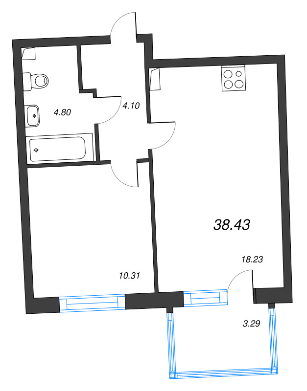 2 ккв (Евро) 38,4 м²