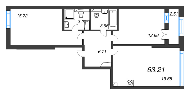 3 ккв (Евро) 63,2 м²