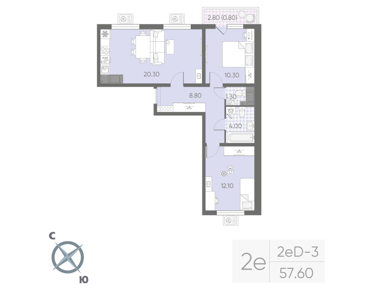 3 ккв (Евро) 57,6 м²