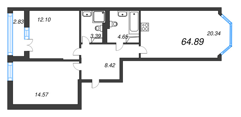 3 ккв (Евро) 64,9 м²