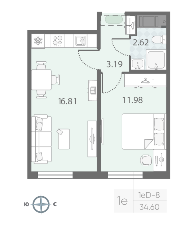 2 ккв (Евро) 34,6 м²