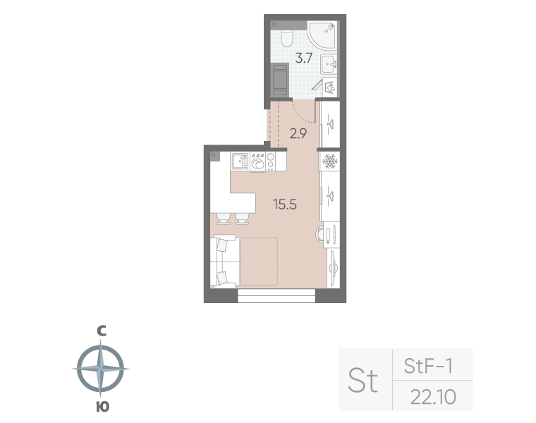 Студия 22,1 м²