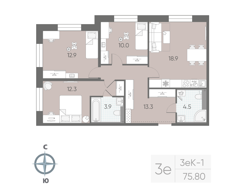 4 ккв (Евро) 75,8 м²