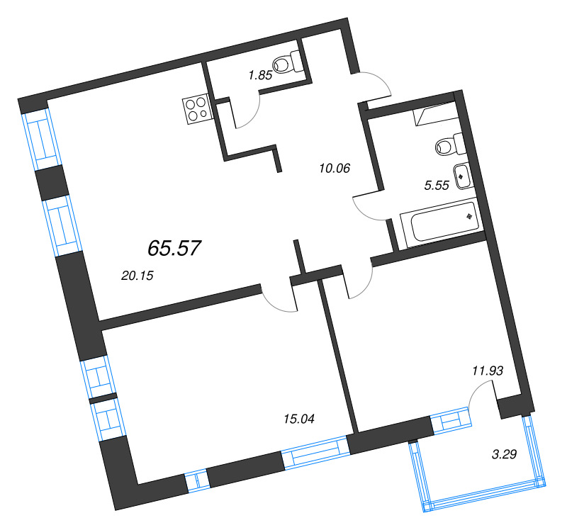3 ккв (Евро) 65,6 м²