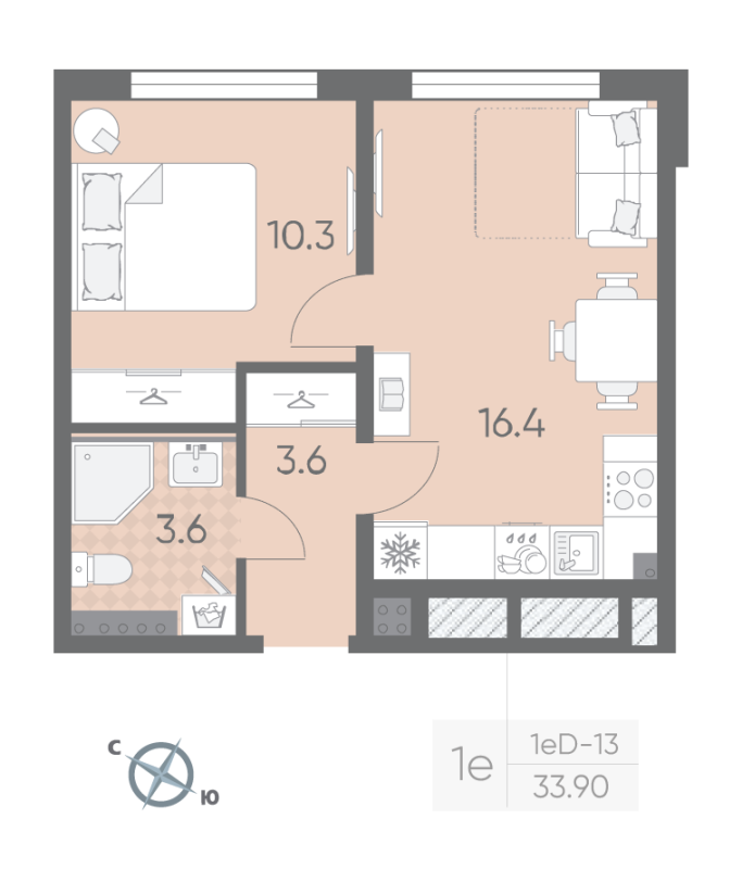 2 ккв (Евро) 33,9 м²