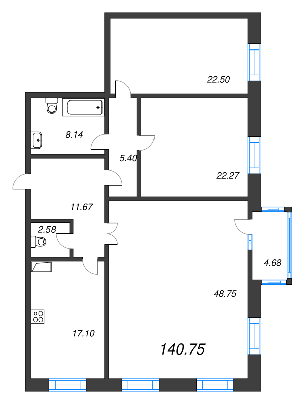 4 ккв (Евро) 140,9 м²