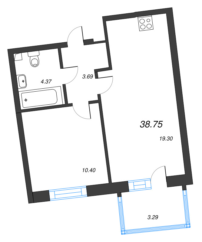 2 ккв (Евро) 38,8 м²