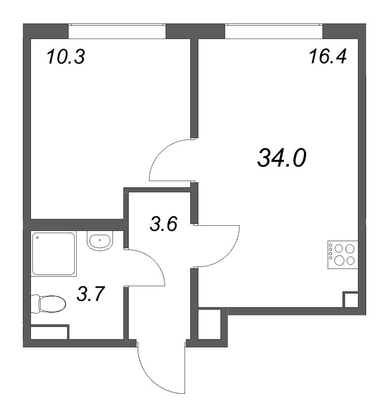 2 ккв (Евро) 34 м²