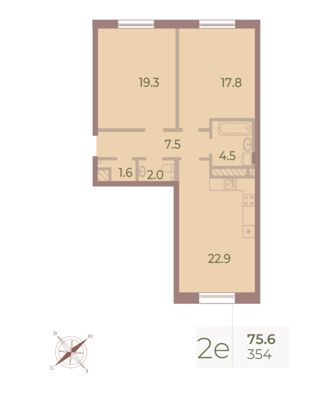 3 ккв (Евро) 75,1 м²