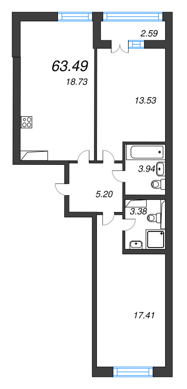 3 ккв (Евро) 63,5 м²