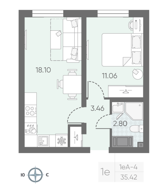 2 ккв (Евро) 35,5 м²