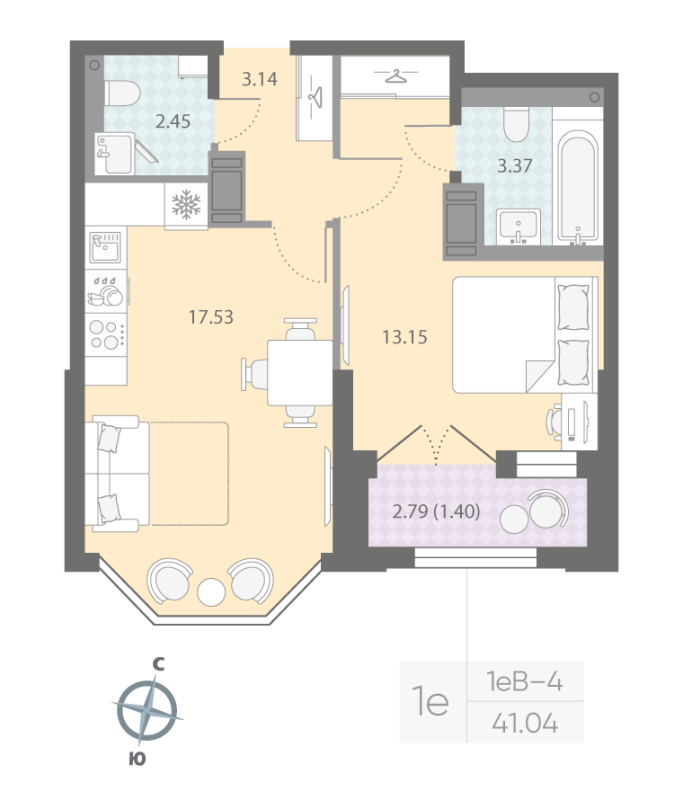2 ккв (Евро) 41 м²