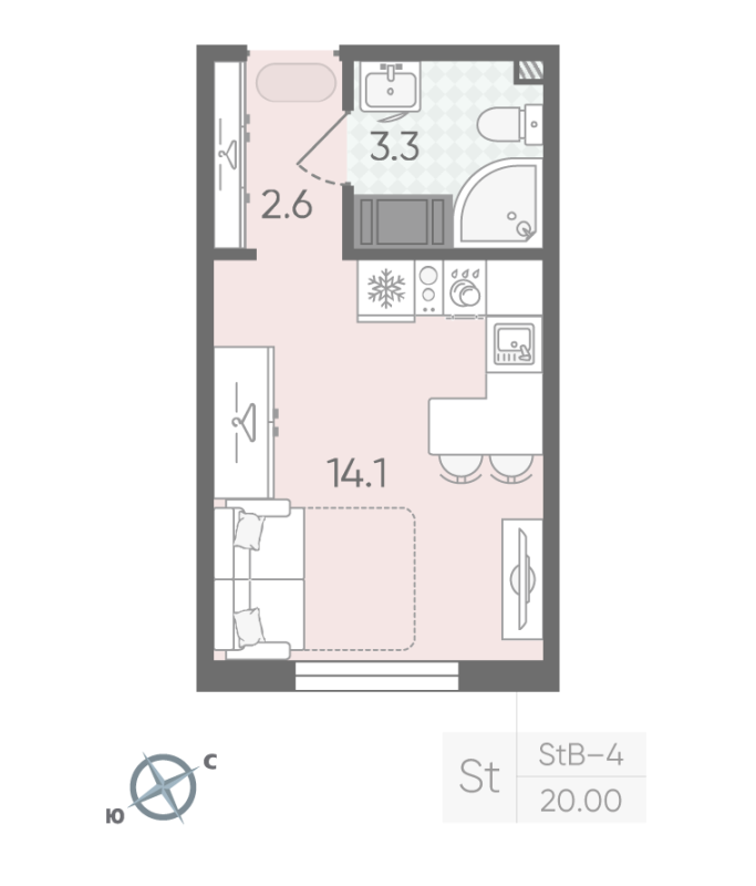 Студия 20 м²