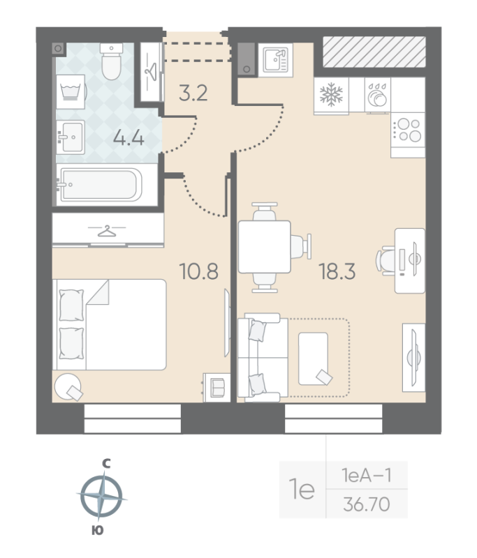 2 ккв (Евро) 36,7 м²