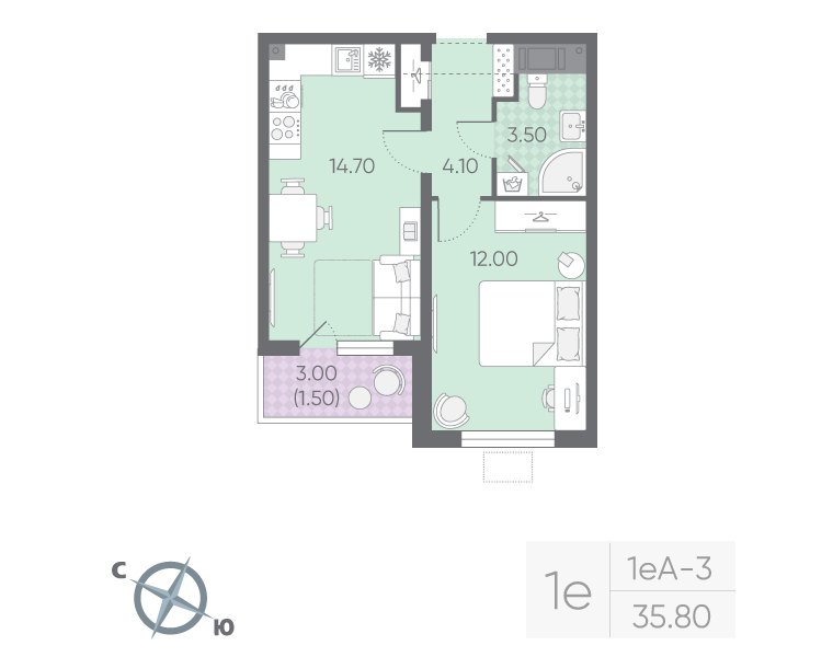 1 ккв 35,8 м²