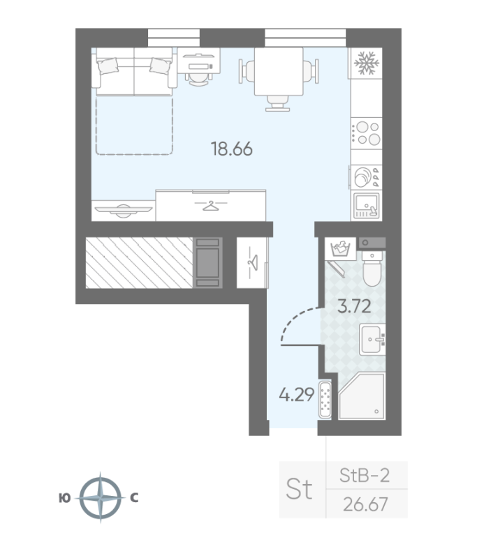 Студия 26,5 м²