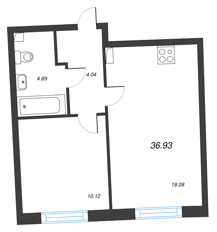 2 ккв (Евро) 36,9 м²